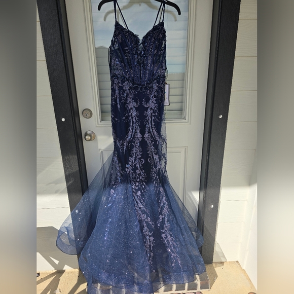 $279 Say Yes To The Dress Juniors' Glitter Mesh Corset Gown Sz 5/6 Glam Prom NWT - Picture 2 of 16
